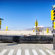 A photo of the Rocket Car crossing a traffic intersection in the desert